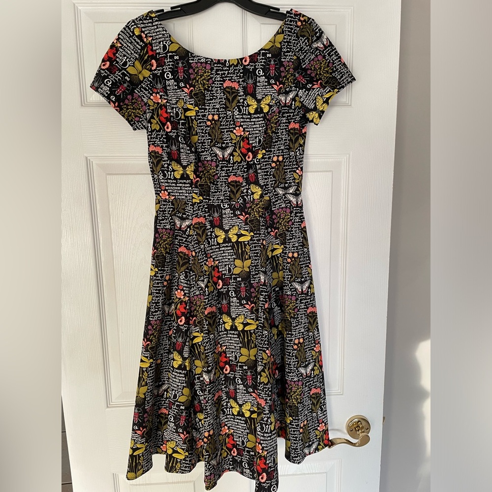 Eva Rose Botanical Print Fit & Flare Dress With Pockets Butterflies Bugs Small